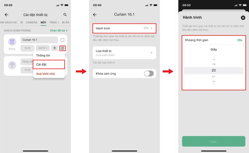 Cài đặt hành trình trên app