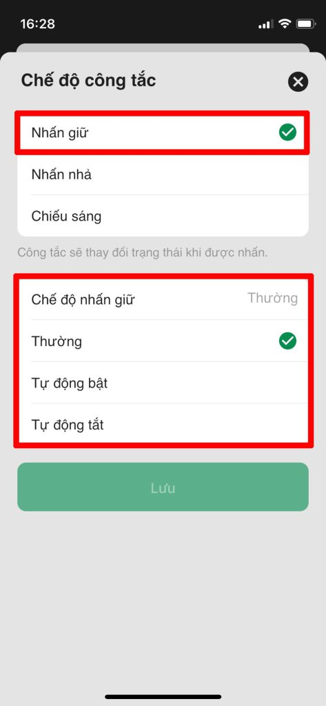 Chế độ nhấn giữ công tắc on/off
