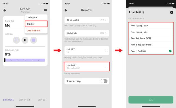 Chọn loại rèm trên APP