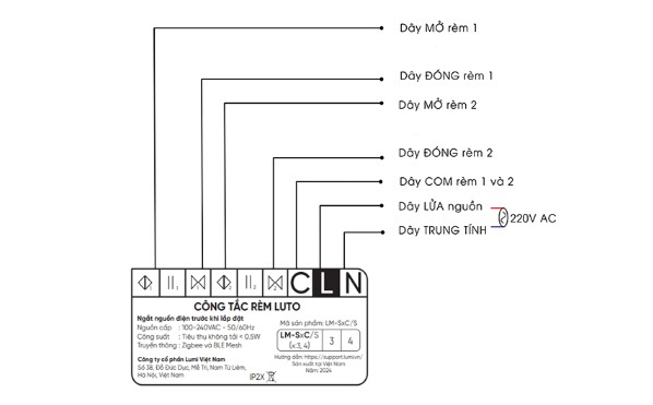 Đấu nối rèm đôi code 4 dây DT99LM