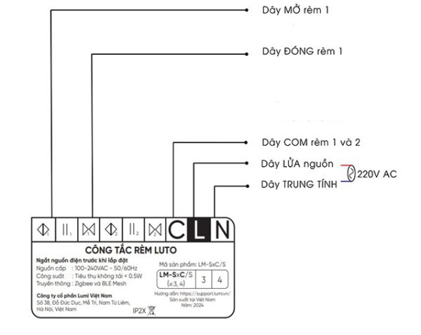 Đấu nối rèm đơn code 4 dây DT99LM