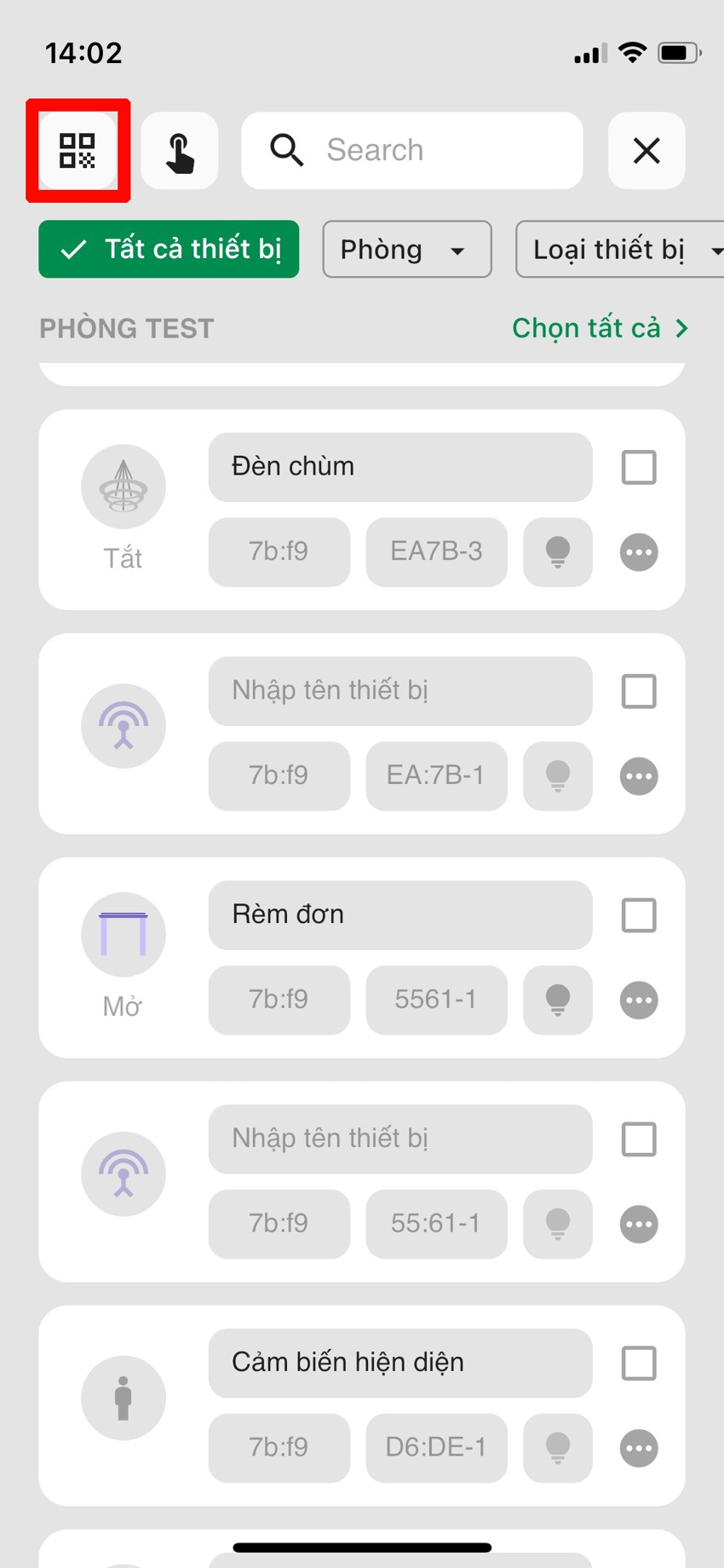 Quét QR tìm thiết bị