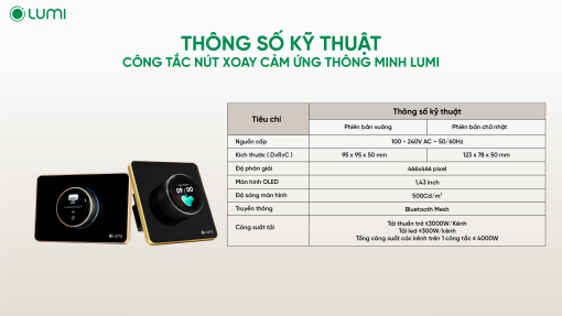 Thông số kỹ thuật công tắc cảm ứng thông minh Lumi